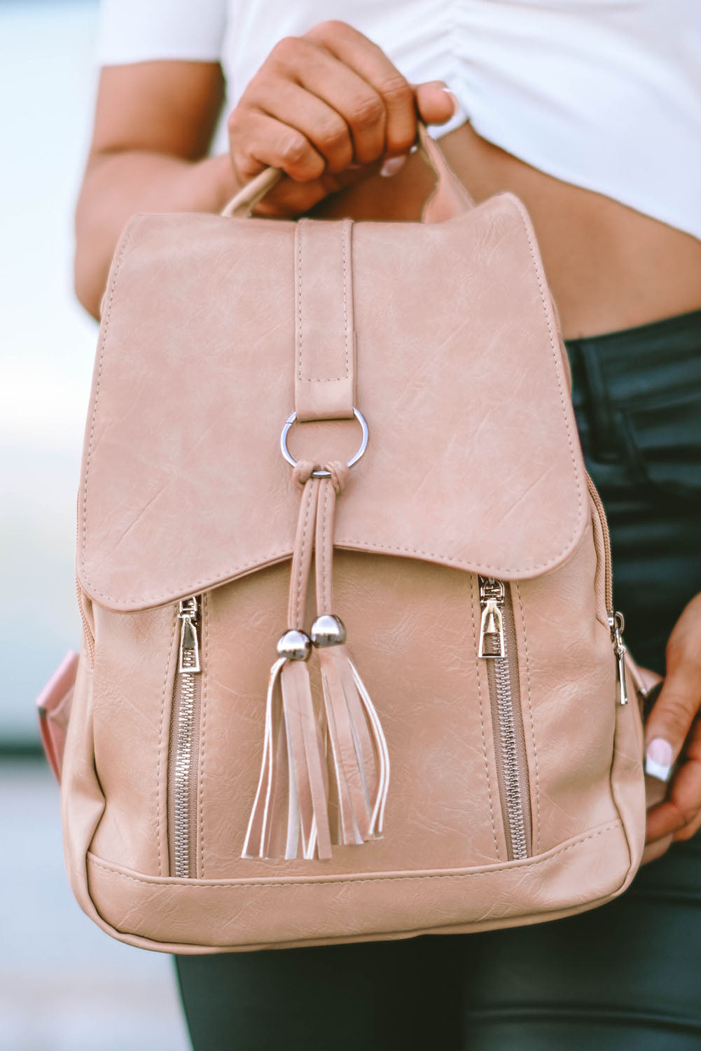 Multifunctional Faux Leather Casual Backpack