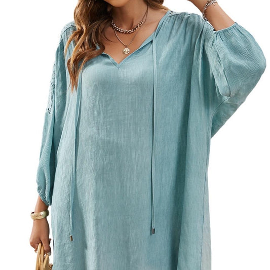Sky Blue Lace Shoulder Dress